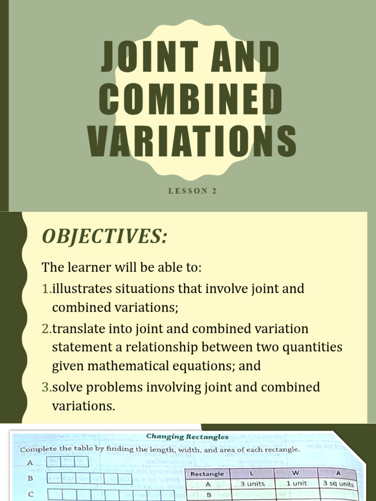 Lesson 2 joint and combined variations pdf area equations