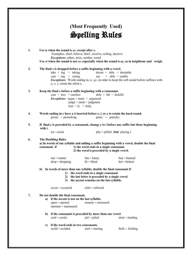 Spelling Rules PDF PDF Consonant Syllable