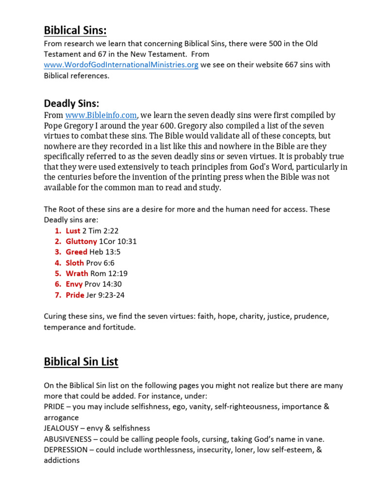 Comprehensive Biblical Sins List | PDF | Seven Deadly Sins | Christian ...