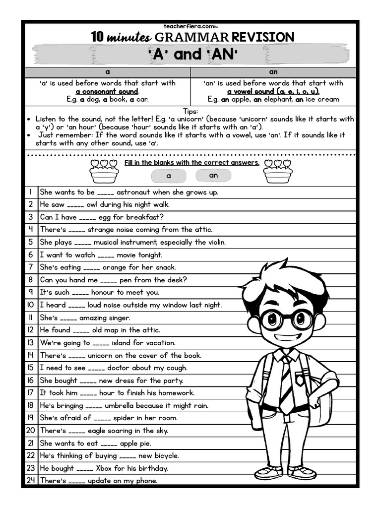 10 Minutes Grammar Revision A And An Pdf