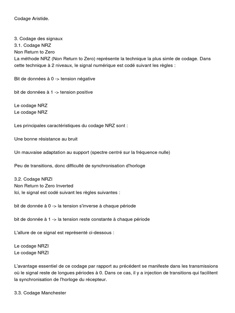 Codage NRZI et ses caractéristiques | PDF | Télécommunications ...