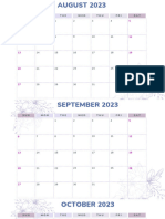 Purple Lavender White Flower Simple Modern August 2023 Monthly Calendar