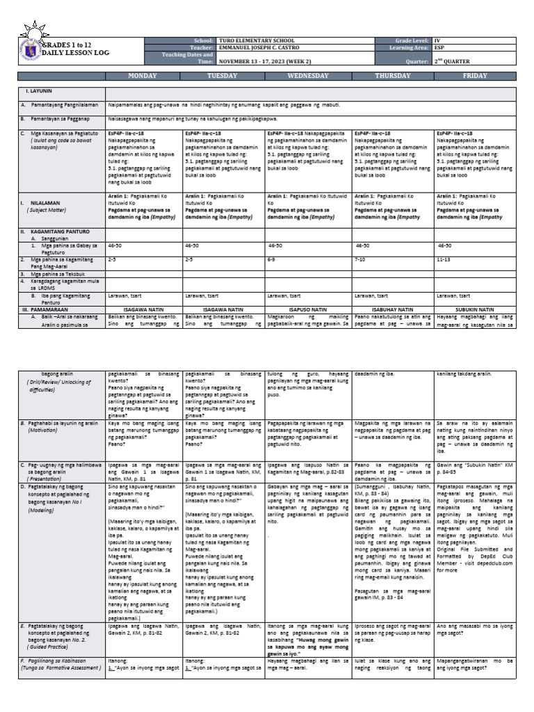 DLL - Esp 4 - Q2 - W2 | PDF