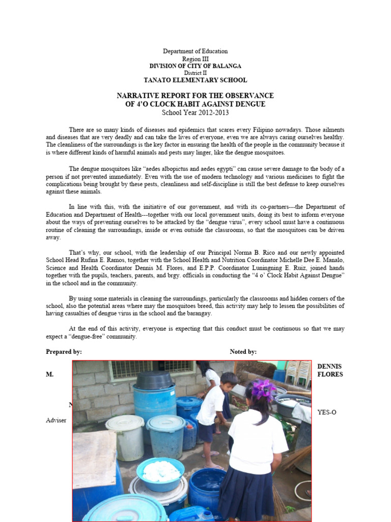 Narrative Report For 4 O' Clock Habit Against Dengue PDF Immunology