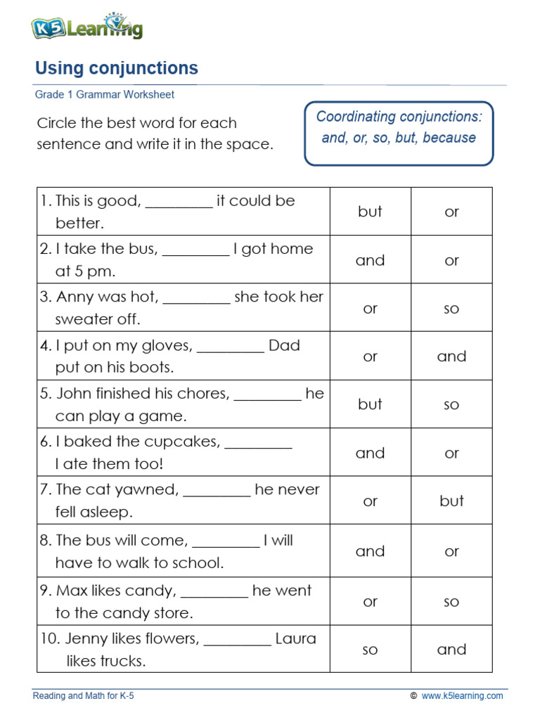Conjunctions Worksheet 2 PDF Language Mechanics Grammar