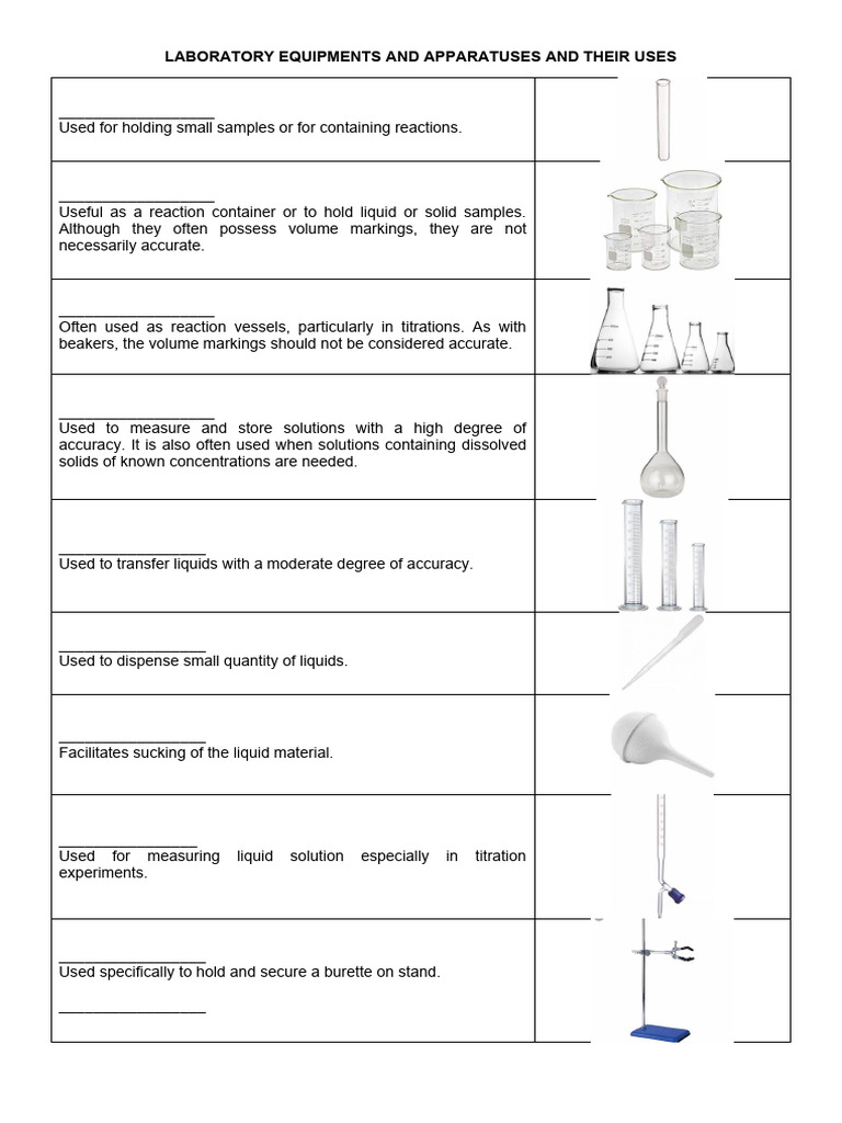 Laboratory Apparatus and Their Uses | PDF | Distillation | Titration