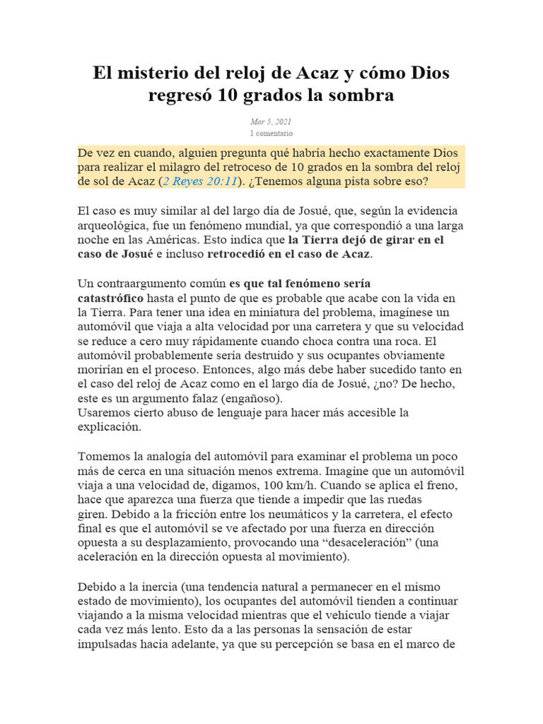 El Reloj de Acaz y el Retroceso Solar | PDF | Aceleración | Fuerza