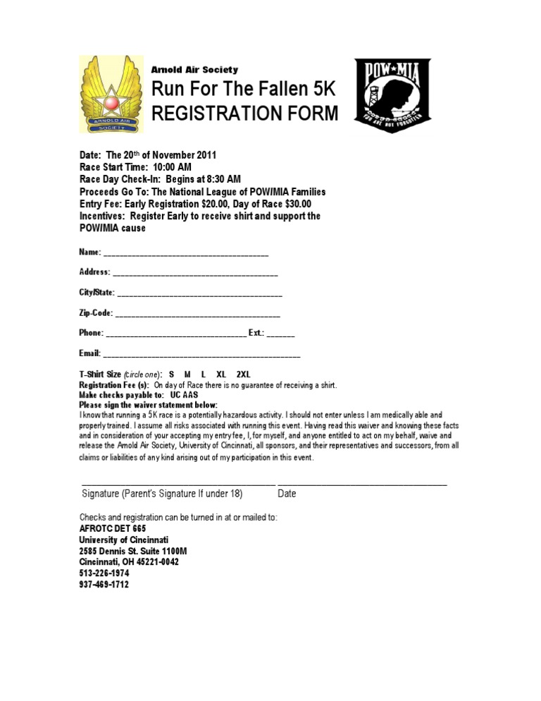 5K Run Registration Form | PDF