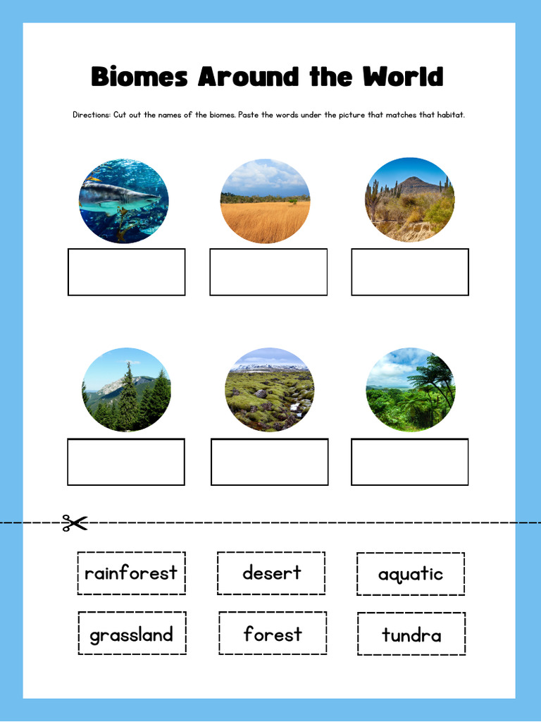 Blue Photo Habitats Around The World Cut & Paste Activity Worksheet