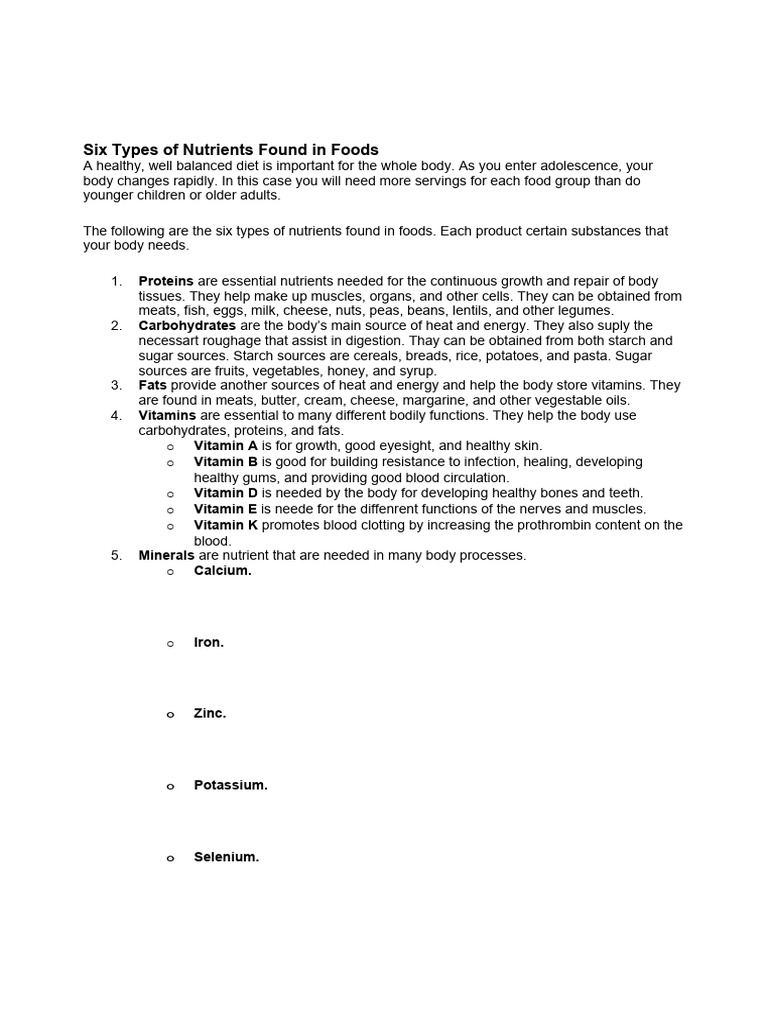 Nutrients and Food Guide for Adolescents | PDF | Foods | Nutrition