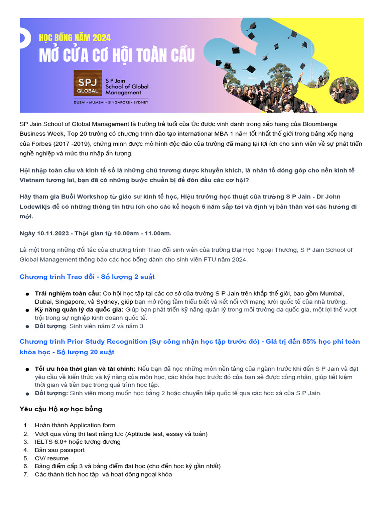 Exchange Program and Scholarship - FTU | PDF