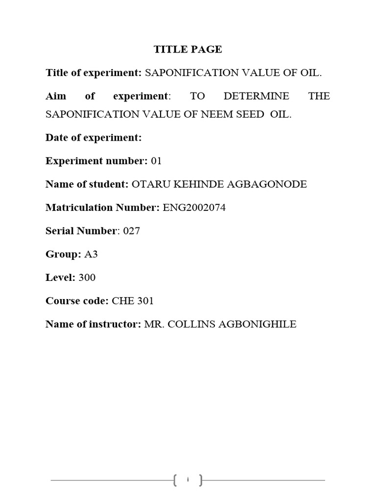 Saponification Value of Neem Seed Oil | PDF | Soap | Triglyceride
