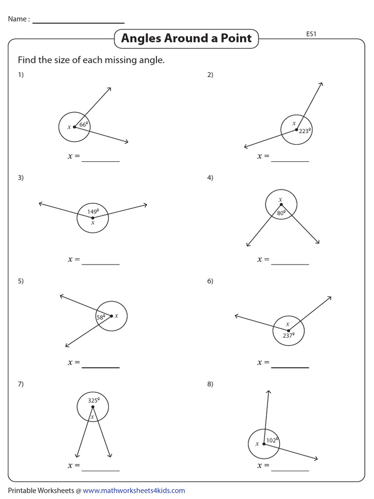 Missing Angles Around a Point Worksheet | PDF