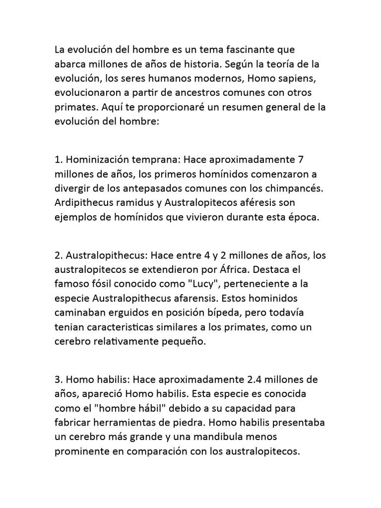 La Evolución Del Hombre Es Un Tema Fascinante Que Abarca Millones de ...
