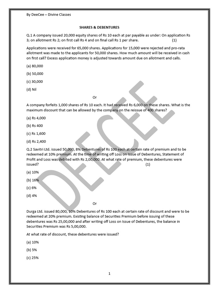 Shares Debentures Test Pdf Debits And Credits Economies