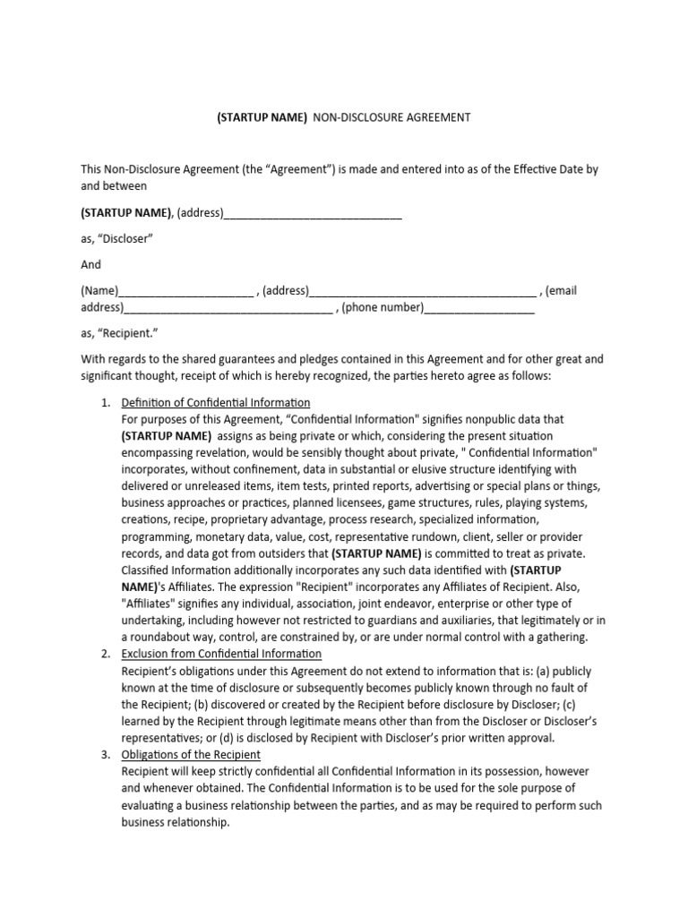 Technology Startup's NDA | PDF | Non Disclosure Agreement | Confidentiality