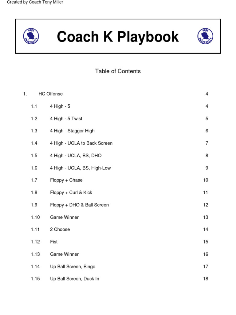 Coach K Playbook 1 PDF Athletic Sports Sports