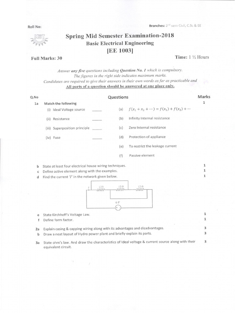Basic Electrical Engineering, EE-1003-2018 | PDF