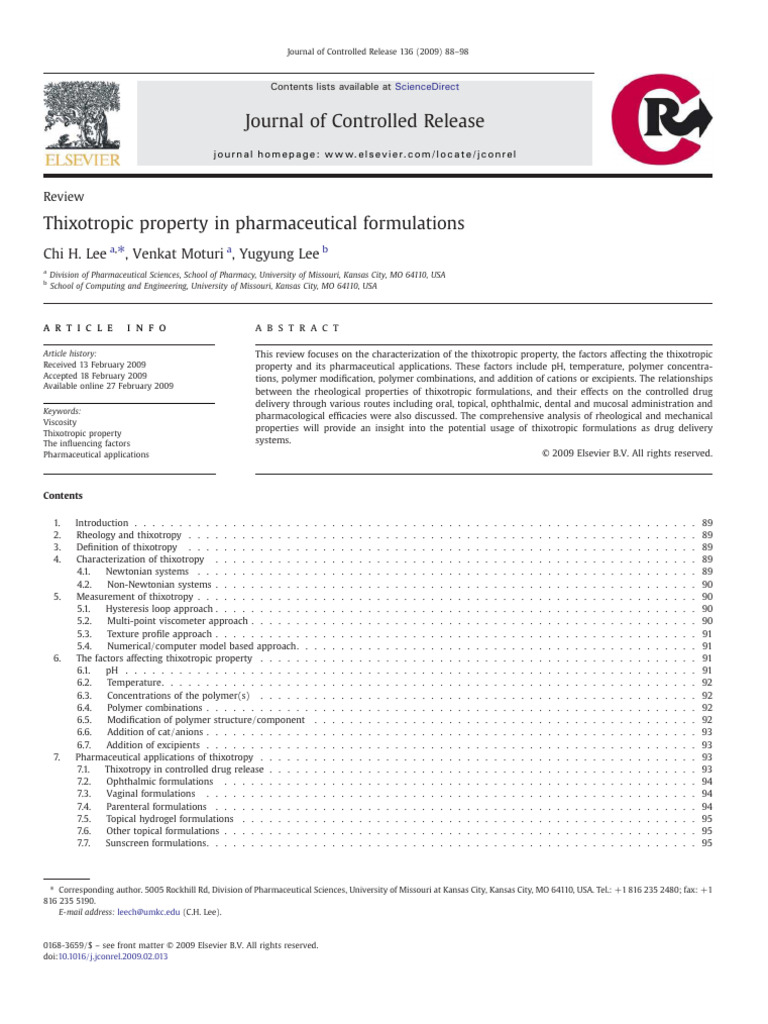 Thixotropic Properties in Pharmacy | PDF | Viscosity | Rheology
