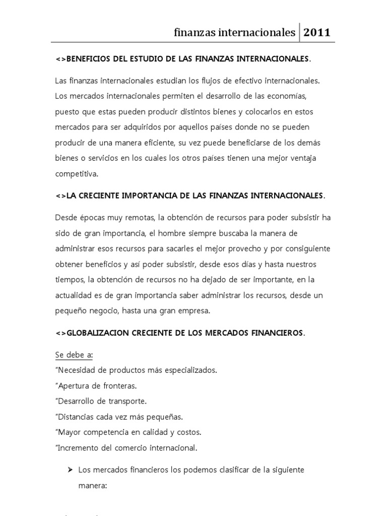 Creciente Importancia de Finanzas Internacionales | PDF | Tipo de ...