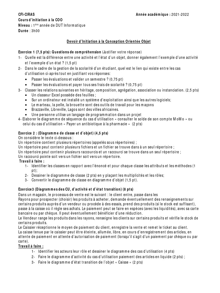Devoir d'Initiation à la COO | PDF | Caissier | Informatique