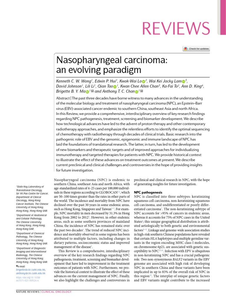 Nasopharyngeal Carcinoma - Nasopharyngeal Carci | PDF | Carcinogenesis ...