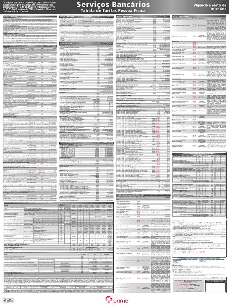 Tabela Geral Tarifas PDF Cheque (banco) Visa Inc.