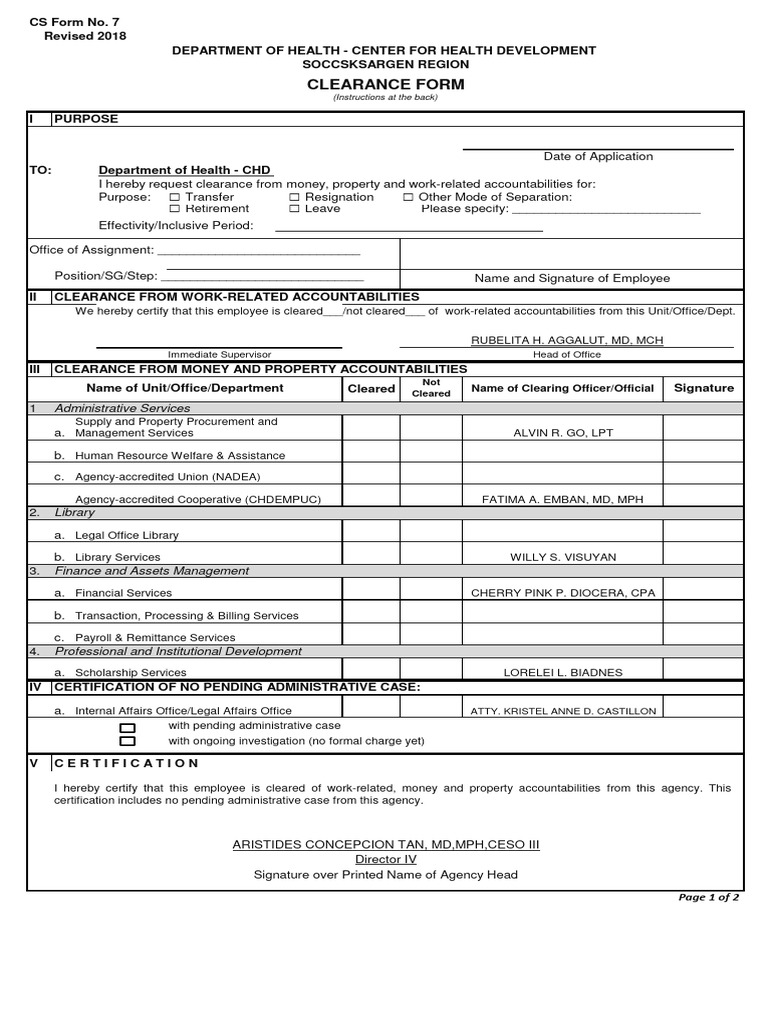 CS Form No. 7 Clearance Form Revised 2018 | PDF | Business | Economies