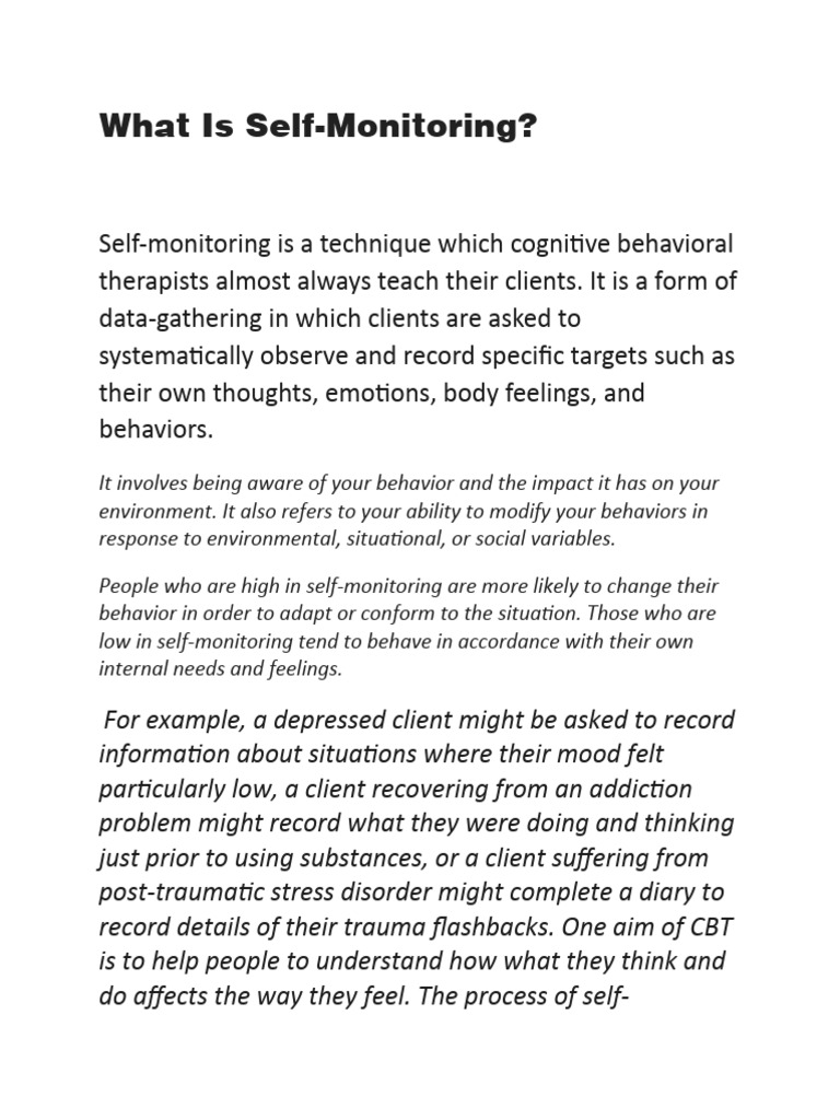 Self Monitoring PDF Psychology Cognitive Behavioral Therapy
