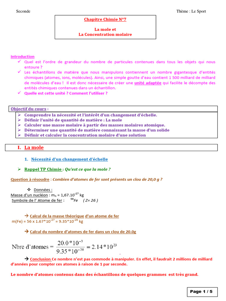 Concentration Molaire et Mole en Chimie | PDF | Mole (unité) | Chimie