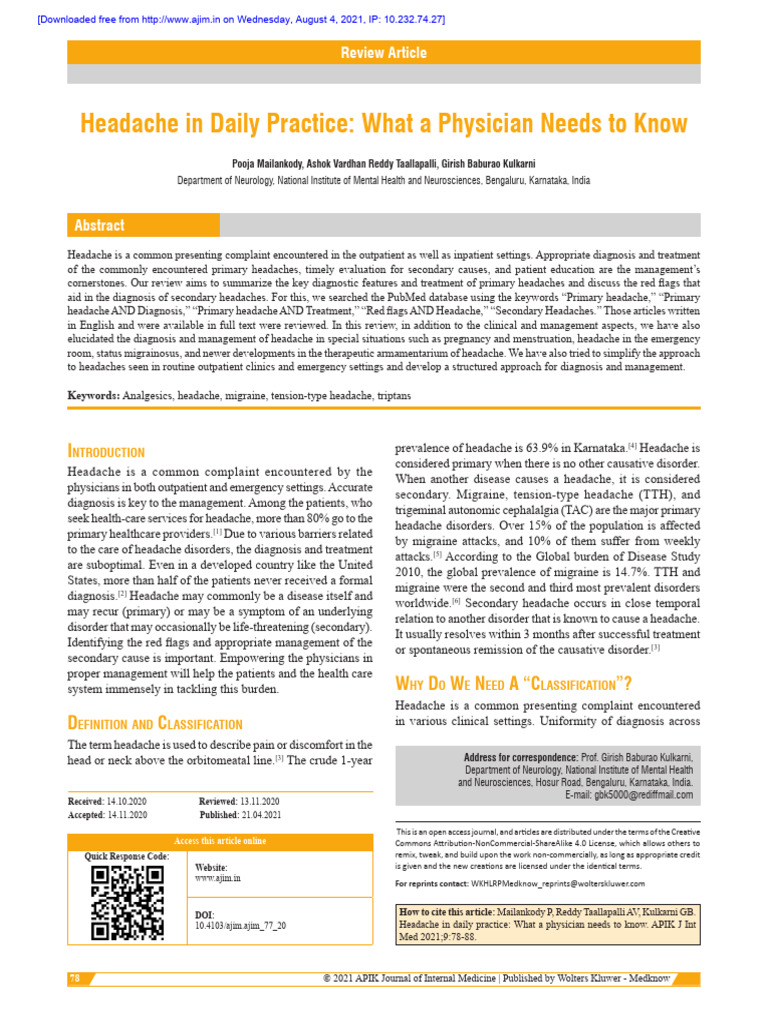 Headache Review Article Pdf Migraine Headache