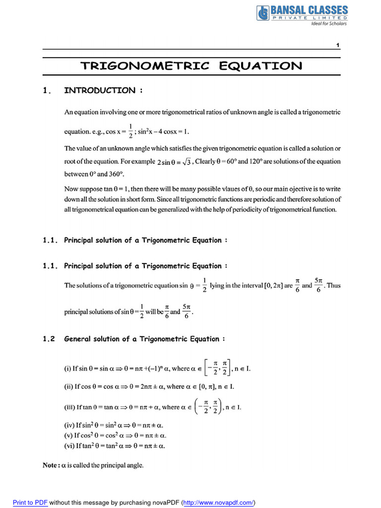 Trig Phase 2 (Trig Equations) | PDF