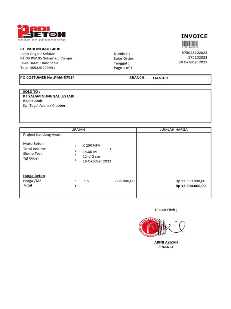Invoice PT Salam Nunggal Lestari 16Okt.pdf_20231028_121201_0000 | PDF