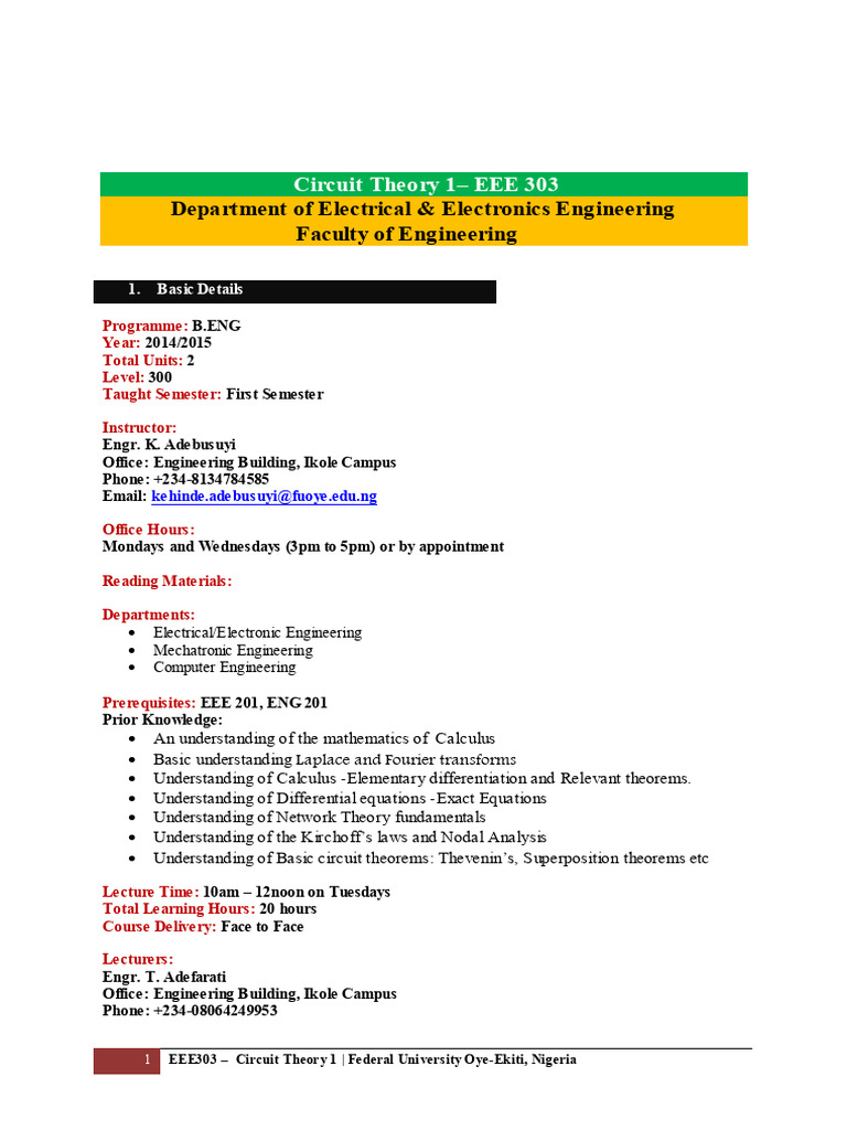 Circuit Theory 1 Pdf Electrical Network Mathematical Analysis