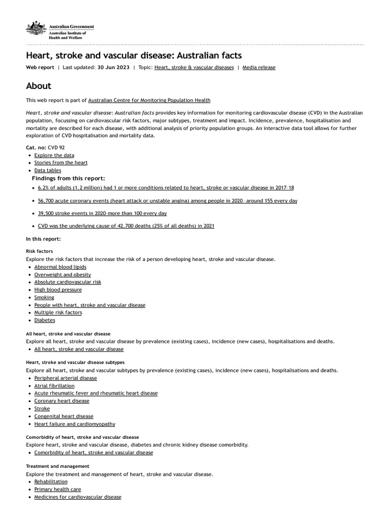 AUSTRALIAN INSTITUTE OF HEALTH AND WELFARE 2023 HEART STROKE AND VASCULAR DISEASE AUSTRALIAN FACTS intelligence overview
