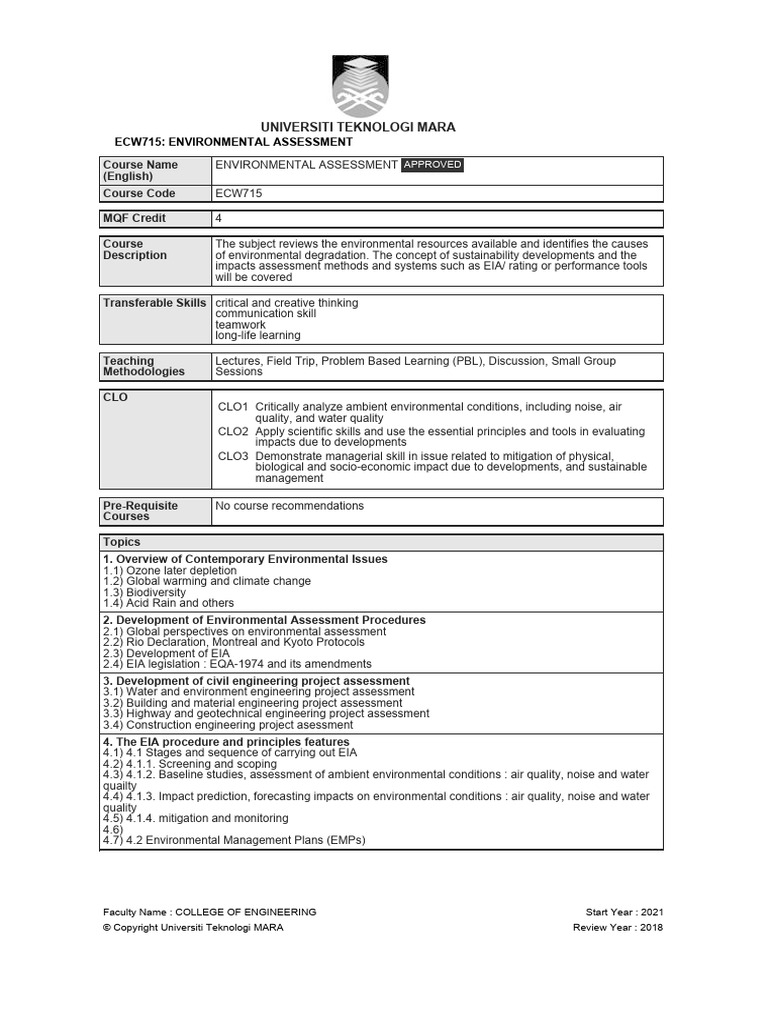 Course Environmental Assessment Pdf Environmental Impact Assessment
