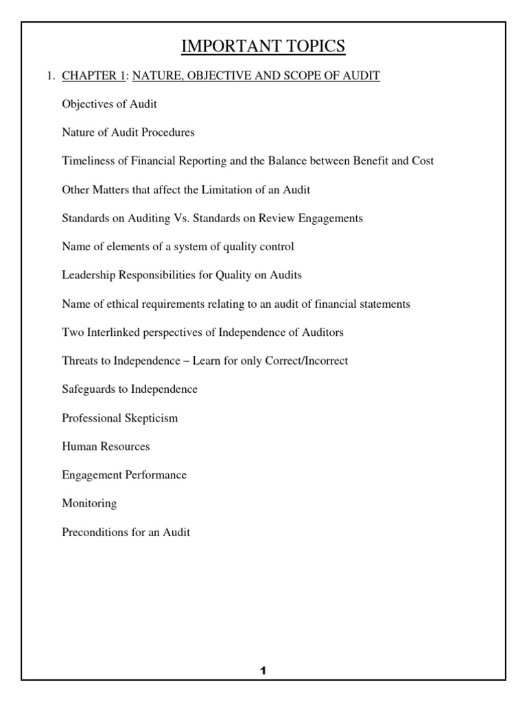 Ca inter audit important topics for november 2023 pdf audit