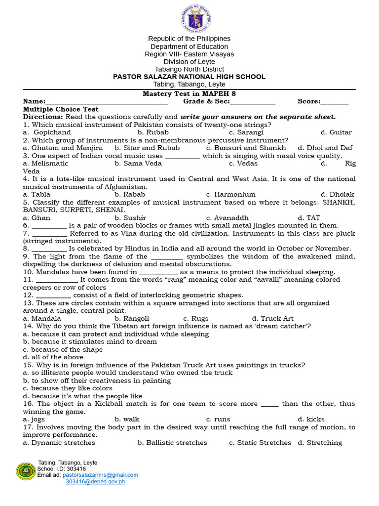 Mastery test in mapeh 8 pdf clinical medicine