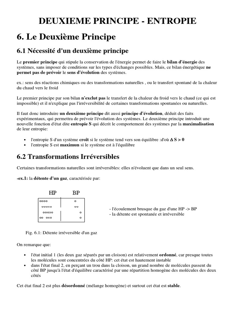 Deuxième principe de la thermodynamique | PDF | Entropie | Thermodynamique