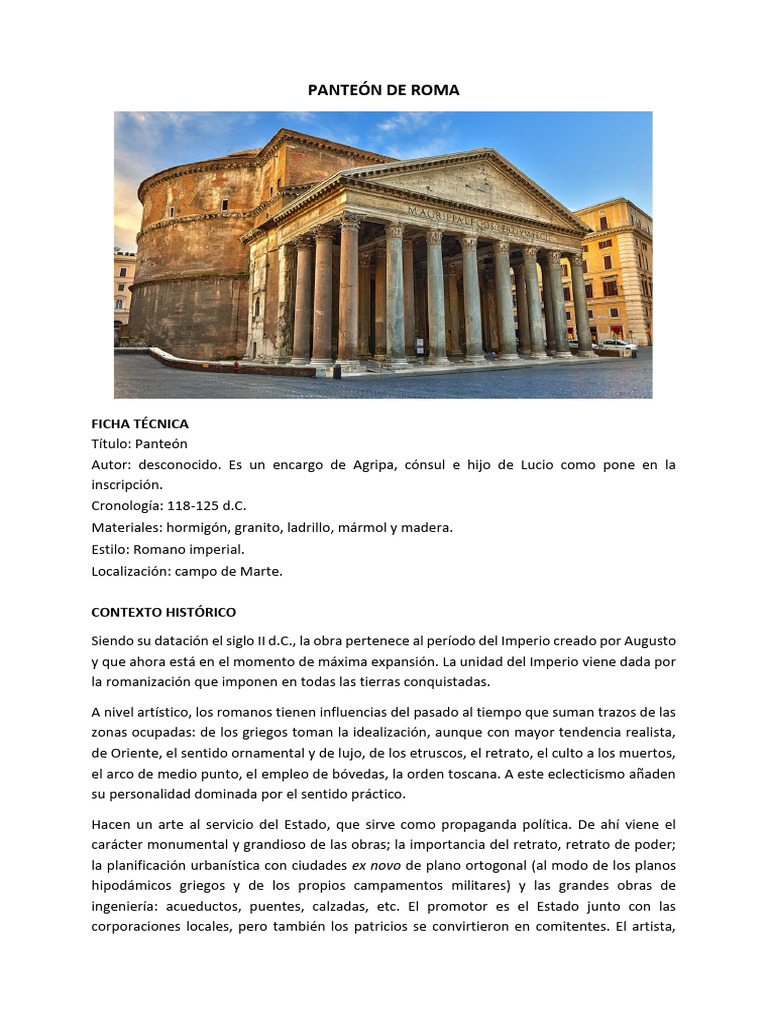 Panteón de Roma: Arquitectura y Materiales | PDF | Hazme | imperio Romano