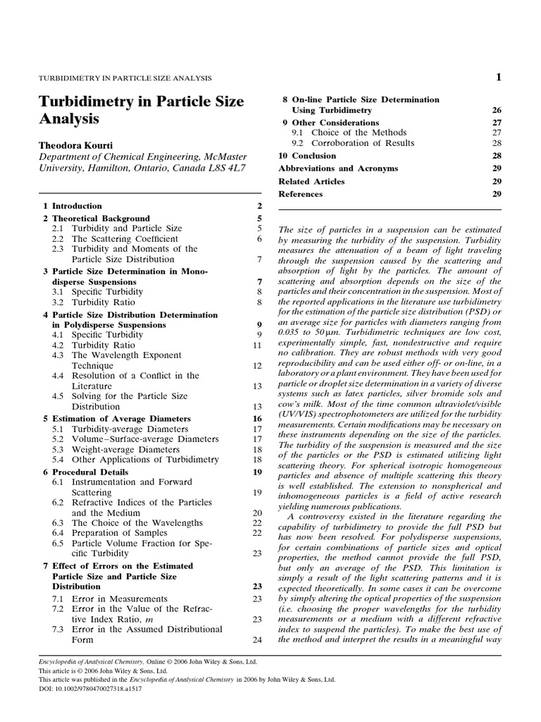Turbidity in Particle Size Analysis | PDF | Scattering | Ultraviolet ...