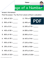 Grade 6 Percentage of A Number Worksheet 3