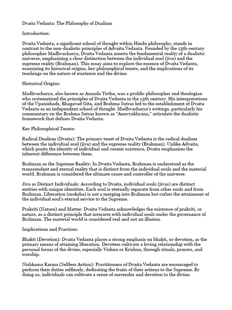 Dvaita Vedanta-The Philosophy of Dualism | PDF | Vedanta | Brahman