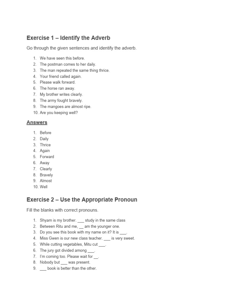 Parts of Speech Identification Exercises | PDF | Part Of Speech ...