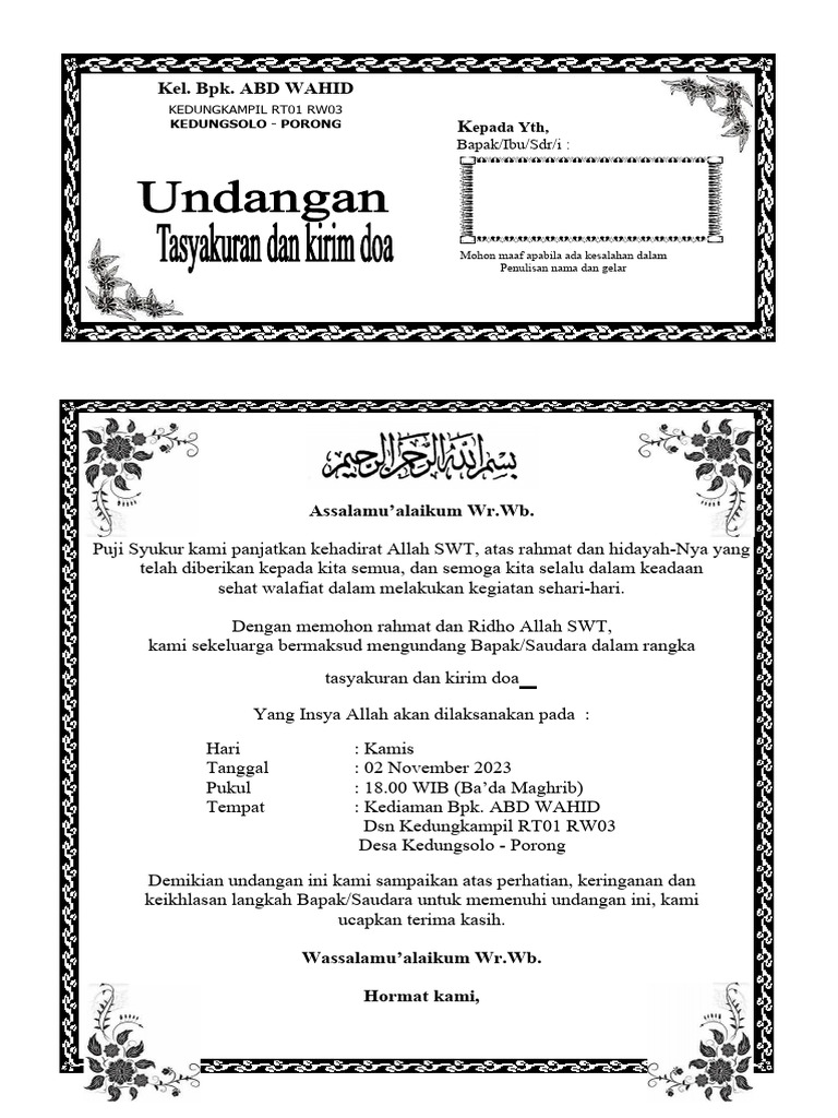 Undangan Tasyakuran | PDF