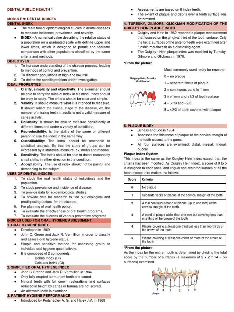 DPH 1 Module 9 Dental Indices Without Sidenotes | PDF | Periodontology ...