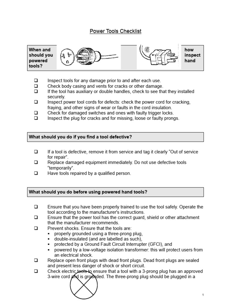 Power Tools Checklist PDF Electrical Connector Ac Power Plugs And