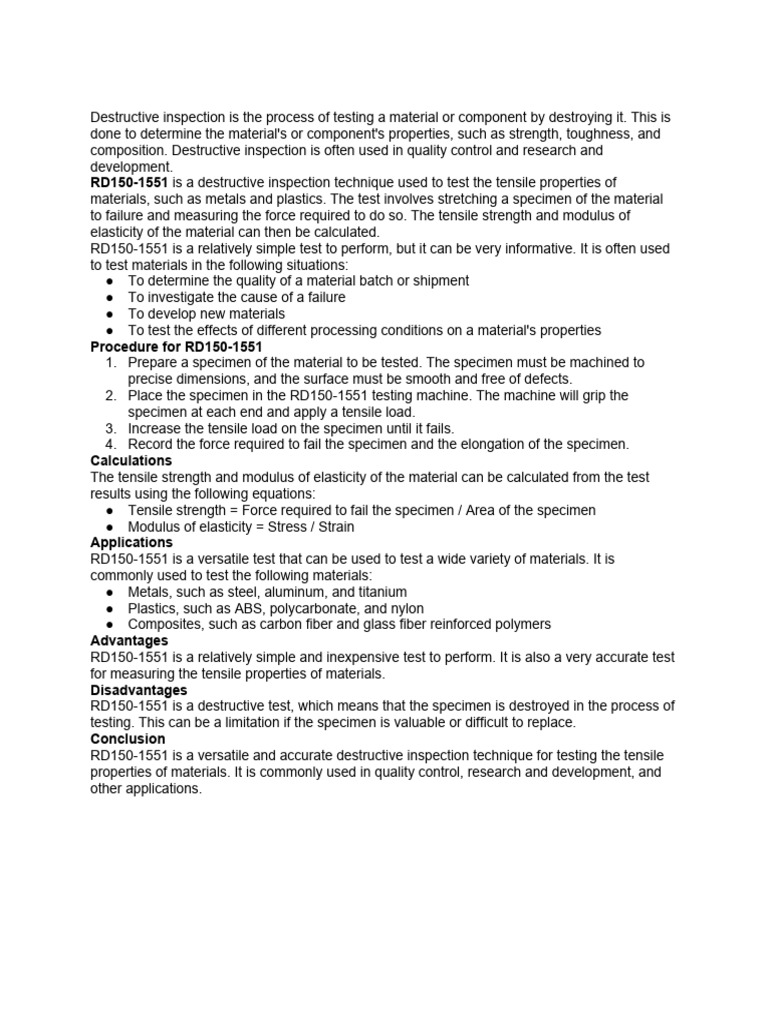 Tell Me in Detail About Destructive Inspection RD150-1551 | PDF ...