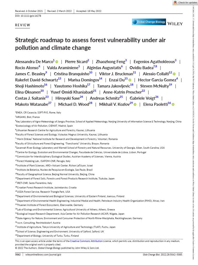 Global change biology 2022 de marco strategic roadmap to assess