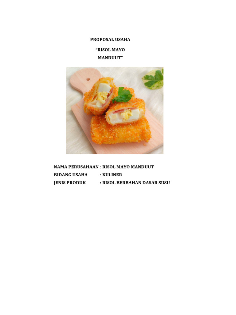 Proposal Usaha Risol Mayo Manduut | PDF | Memasak, Makanan, & Anggur ...